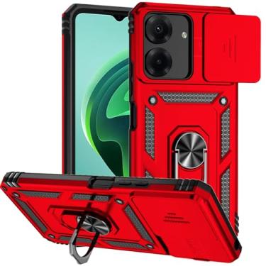 Imagem de Tothedu Capa para Redmi 13C 4G, capa Poco C65 com capa deslizante para câmera, anel giratório de 360° integrado com suporte magnético à prova de choque para Xiaomi Redmi 13C vermelho