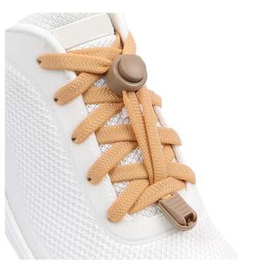 Imagem de ZHENTOR Cadarços elásticos sem laço - cadarços elásticos sem cadarço para tênis infantil e adulto, tamanho único, Bronzeado, 47inchs