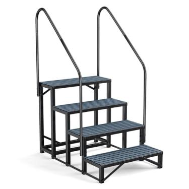 Imagem de Degraus de spa RV Steps com corrimão - 4 degraus de banheira de hidromassagem degraus escada de casa móvel para trailer de 5ª roda, trailer, banheira de hidromassagem, piscina, varanda com tapetes