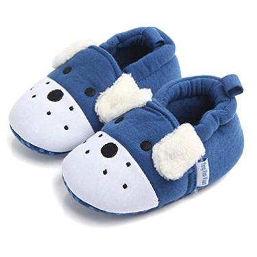 Imagem de Sawimlgy — Pantufas infantis para meninos e meninas, lindas meias de algodão quente com sola macia antiderrapante, mocassins para casa recém-nascidos, primeiro berço, 01 Blue Puppy, 3-6 Months Infant