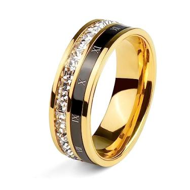 Imagem de Anel masculino banhado a ouro 18 K com zircônia cúbica com numerais romanos, anéis quadrados de ouro CZ para homens, aço inoxidável, tamanho 5-13, 12, Aço inoxidável, Zircônia cúbica