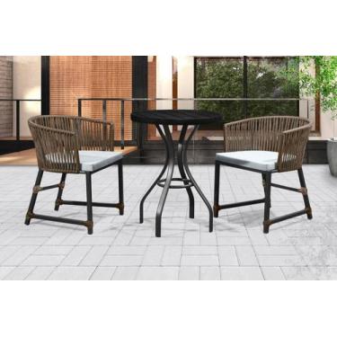 Imagem de Conjunto 2 Poltronas e Mesa Corda Náutica Alumínio Pintado Para Área E