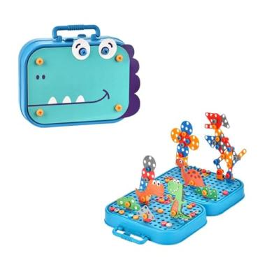 Imagem de Maleta Educativa Infantil de Dinossauro, Brinquedo de Montar com Blocos, Azul