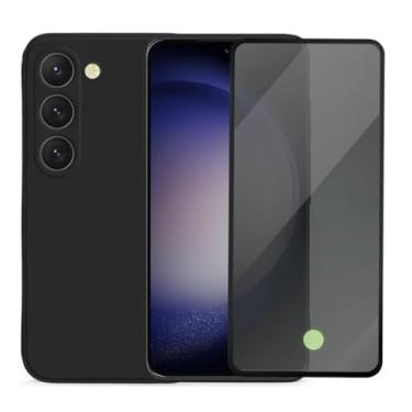 Imagem de Capa Aveludada e Película de Privacidade 3D Compatível Samsung Galaxy S23 Capinha Preta Premium e Película Anti-Espião