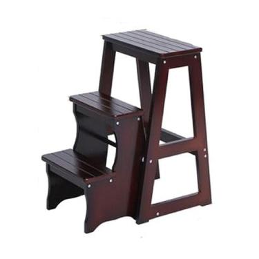 Imagem de Escada dobrável dobrável de 3 níveis, banco de madeira multifuncional 3 em 1 com pedal largo, escada de exibição e prateleira de armazenamento para biblioteca, cozinha doméstica, trabalho doméstico,