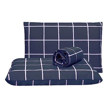 Imagem de Jogo de Lençol Casal Padrão 3 Peças 150 Fios Com Elástico Estampado (Grid Marinho)