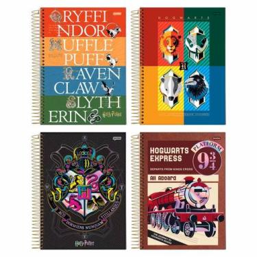 Imagem de Kit 4 Cadernos Harry Potter Tamanho Grande A4 Arame Universitário Capa