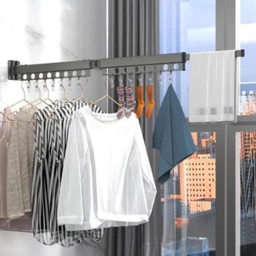 Imagem de Varal Retrátil Cabide De Roupa Parede Dobrável Aluminio Prateleiras Sa