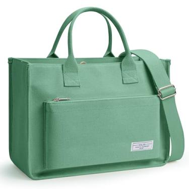 Imagem de Fancy Forest Bolsas de trabalho para mulheres com compartimentos, bolsa transversal grande de lona com zíper para faculdade, viagem, bíblia, Botão verde menta, Medium