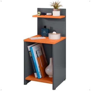 Imagem de Mesa Cabeceira Fantasy Nicho Porta Objetos Prateleira Organizadora Mesinha Lateral Decoração Quarto Cinza/Cinamomo - Lojas RPM