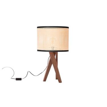 Imagem de Abajur Mesa P Sala Quarto Tripe Bella Madeira Palha Indiana
