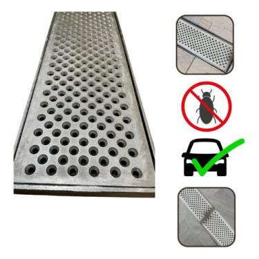 Imagem de Ralo Linear 10x100 Coleta Agua Pluvial Grelha Alumínio ante inseto pre