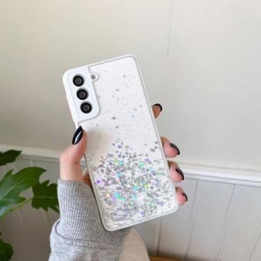 Imagem de Capa de celular transparente com glitter brilhante para Samsung Galaxy S24 S23 S22 S21 Ultra Plus FE A72 A52 A32 A51 A50 A53 A73, capa de cor gradiente, branca, para A73 5G