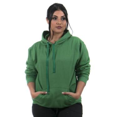 Imagem de Moletom Canguru Blusa de Frio com Capuz Lisa Feminino cor Verde - Ipê 