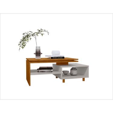 Imagem de Mesa de Centro Lima Retangular mdp 15 mm Pés em Madeira Naturalle Off White Bechara