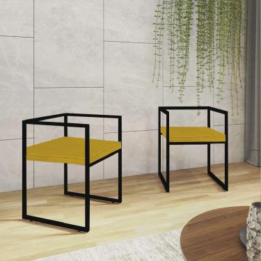Imagem de Kit 02 Cadeira de Jantar Cubo Office Escritório Recepção Ferro Preto Corino Amarelo - Ahz Móveis