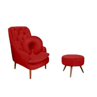 Imagem de Kit Amamentação Poltrona + Puff + Almofada Suede Vermelho - Majú Decor