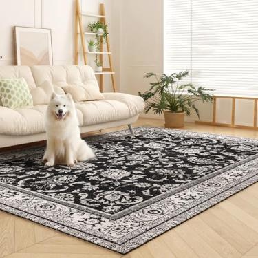 Imagem de OLFRUGDT Tapetes de área 20 x 25 cm, lavável à máquina, vintage, macio, tapete para sala de estar, tapete antiderrapante para quarto, embaixo da mesa de jantar, escritório em casa, preto e branco