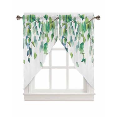 Imagem de YOKOU Cortinas Swag, Folhas de Eucalipto Verdes, Cortinas de Cozinha de Verão, Camadas para Janela Pequena, Quarto, Banheiro, Varão, Bolso 2 Painéis, 71 cm x 91 cm, Branco Fazenda