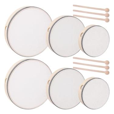 Imagem de IHDYPPEW 6 peças de tambor de mão de madeira com bengala, tambores de moldura de madeira de percussão, instrumentos musicais para casamentos, aniversários, festas, reuniões, shows (6/8/10 polegadas)