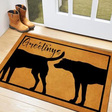 Imagem de GLHFLMAO Greetings Capacho de cachorro fofo tapete de porta tapete de porta capachos internos decoração interna engraçado tapete antiderrapante 76 cm x 45 cm