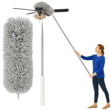 Imagem de Espanador de Teto Telescópico Extensível Até 2,80 Metros de Microfibra Com Haste de Inox Para Limpeza de Teto, Persianas, Guarda Roupas,Escritório, Casa, Teias de Aranha.