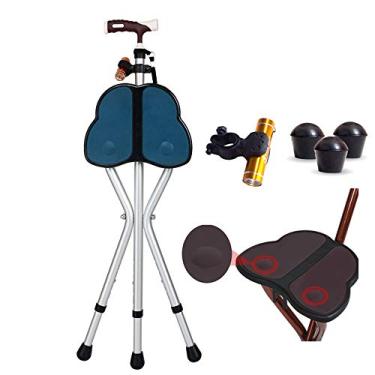 Imagem de M-GYG Bengala Dobrável Com Assento, 441 Libras, Banco De Cana Resistente, Cadeira De Muleta, Bengala Ajustável De Três Pernas, Assento Grande Unissex Para Idosos Como Presente