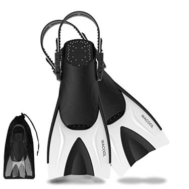 Imagem de WACOOL Barbatanas Curtas Ajustáveis Para Viagem, Tamanho Adulto, Nadadeiras Com Lâmina Curta Para Mergulho Com Snorkel, Treinamento De Natação (Branco, Tamanho Pequeno)