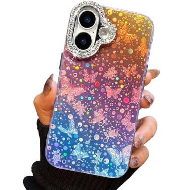 Imagem de I-MGAE-IN-AR Capa compacta para iPhone 16 com design de borboleta, moldura de proteção de lente de câmera de diamante 3D, capa protetora de TPU macia e macia à prova de choque para mulheres meninas