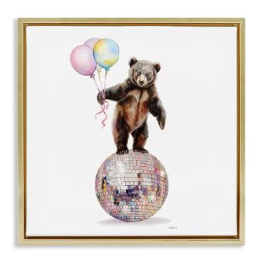 Imagem de Stupell Industries Bear & Balloons Disco Gold Framed Floater Canvas Wall Art, design por Amanda Greenwood, 18 x 18