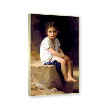 Imagem de Moldura dourada champanhe. Impressões de arte William Adolphe Bouguereau - Pintura de retrato - (Aos pés do penhasco) - Pôster temático de mitologia grega - Pôster de decoração de parede vintage. 70 x