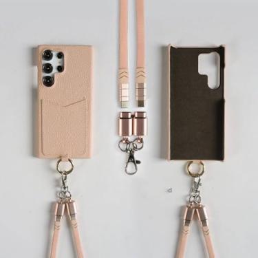 Imagem de Cabo de carregamento Cordão Estojo para Samsung Galaxy S24 Ultra S23 S22 S21FE S20 Note20 Alça transversal Slot para cartão, Rosa 6309, Para Samsung Galaxy S10
