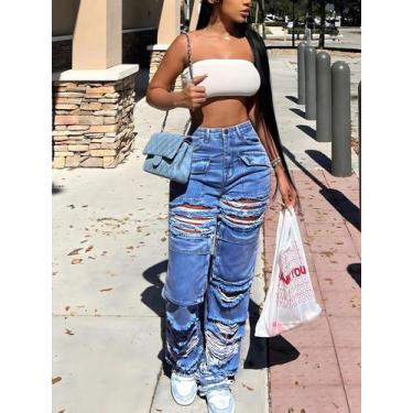 Imagem de Calça Jeans Feminina Vintage com Perna Reta e Rasgada - Estilo Hip Hop