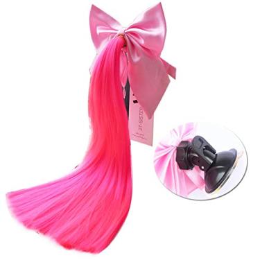 Imagem de 3T-SISTER Tranças com nó de laço decoração de rabo de cavalo de 35,5 cm para acessórios de capacete de motocicleta e bicicleta - design reutilizável com ventosa