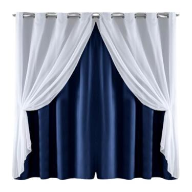 Imagem de Cortina Simples Microfibra com Voil 170 Fios 3,00M x 2,20M com Bainha e Ilhós para Varão (AZUL MARINHO)