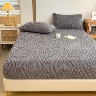 Imagem de HSTANGKY Lençol de elástico extra profundo e 2 fronhas de pelúcia protetor de colchão com bolso profundo de 30 cm, lençol de cama para solteiro/casal/king/queen-cinza||120 x 200 cm/(119.9 cm x 199.9