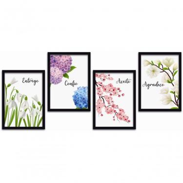 Imagem de Conjunto Quadros Decorativos 4 peças 20x30 Flores e Frases