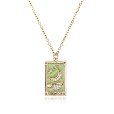 Imagem de LUREME Colar Punk Tarot - Pingente retangular dourado com zircão strass design sol/lua/estrela para mulheres (nl006354), standard, Cobre, Sem Pedra Preciosa
