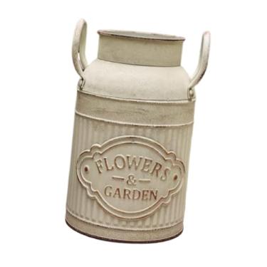 Imagem de Bothyi Jarro rústico decorativo de metal chique estilo boho para flores artificiais, vaso de fazenda para quarto, cozinha, jardim e escritório, White S