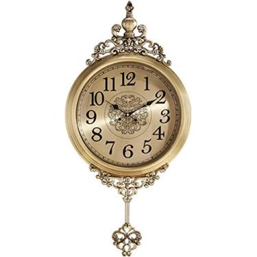 Imagem de Relógio de parede, decoração artística, metal, retrô, estilo europeu, relógio de parede, pêndulo grande, para decoração de sala de estar, relógio de quartzo, silencioso, sem tique-taque, cozinha