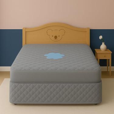 Imagem de Capa Impermeável Protetor para Colchão Solteiro - 4 Camadas de Proteção - 100% Impermeável - Respirável e Não faz barulho (Cinza, Solteiro)