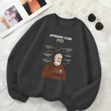 Imagem de Moletom GOLA CARECA Unissex Feminino Masculino Estamp Aprendi Com São 