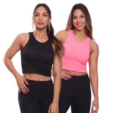 Imagem de Kit 2 Top Cropped Regata Canelado Feminino Blusa Básica - Brás e Cia, 