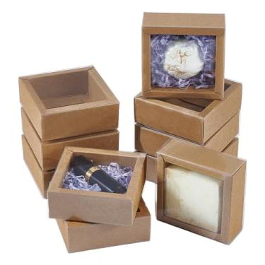 Imagem de BENECREAT Caixa de gaveta de papel kraft com 16 peças, caixa quadrada de sabão caseiro de 8 x 8,4 x 3,3 cm com etiquetas em branco, pequenas caixas de papelão para presente de festa, joias, artesanato