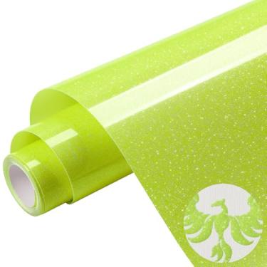 Imagem de TransWonder Vinil Com Glitter Amarelo Neon, Transferência Térmica, 3D, Glitter, Puff Htv, De 12X6 Pés, Térmica Para Camisetas, Compatível Cricut Air Ou Maker (Amarelo Neon)