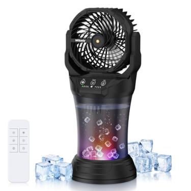 Imagem de Ventilador de neblina Ventilador de acampamento portátil 42800mAh alimentado por bateria com controle remoto, luz ambiente RGB com balde de 2L, indicador de bateria, oscilação automática de 120°