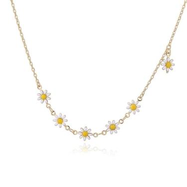 Imagem de Colar feminino de margarida, banhado a ouro, fofo, esmaltado, girassol, corrente ajustável, hipoalergênico, moderno, joia de formatura para férias de verão
