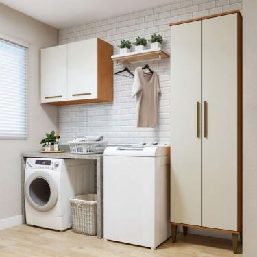 Imagem de Lavanderia Completa São Gonçalo 4 Portas 6 Prateleiras Natural/Off White - Kaiki Móveis
