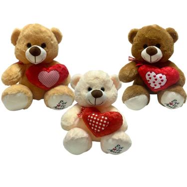 Imagem de Urso De Pelucia Com Laço Xadrez E Coração Namorados Fofo - 30cm