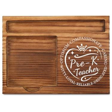 Imagem de THRXOBN Organizador de mesa para professores pré-escolares e educadores da primeira infância – Madeira natural com compartimentos para notas, canetas e pequenos materiais de escritório – Solução